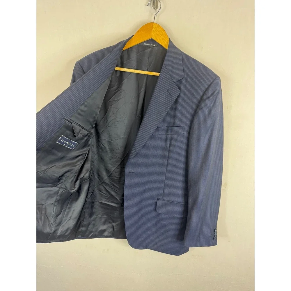 Canali Mens Navy Blue Pinstripe Pure Wool Blazer Jacket Made in Italy Men 42